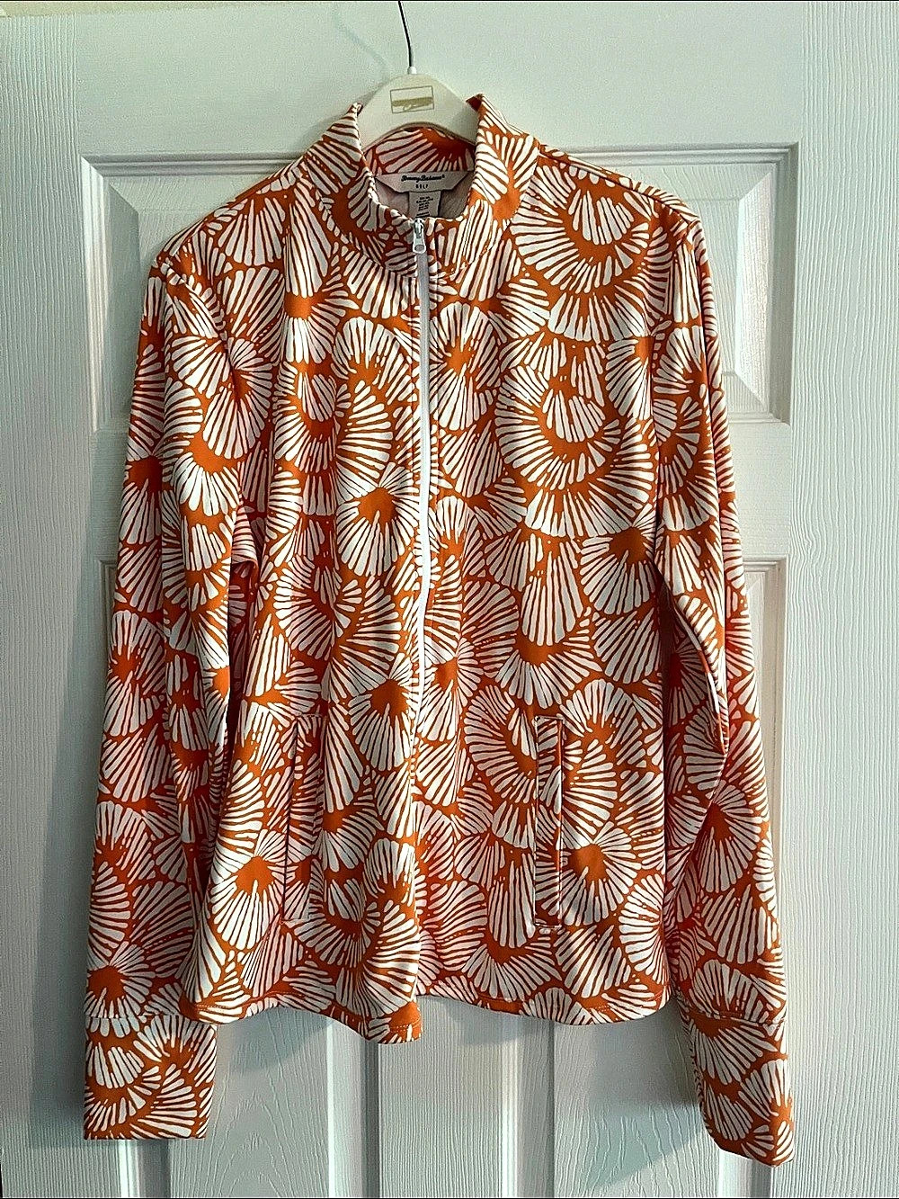 Tommy Bahama Abstract Print Golf Jacket Orange & White Size XL Like New